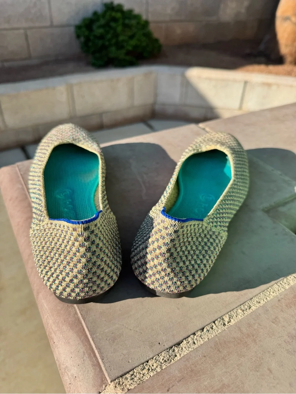 Rothy's Limited Edition square jewel Metallic Multicolor Woven Ballet Flats